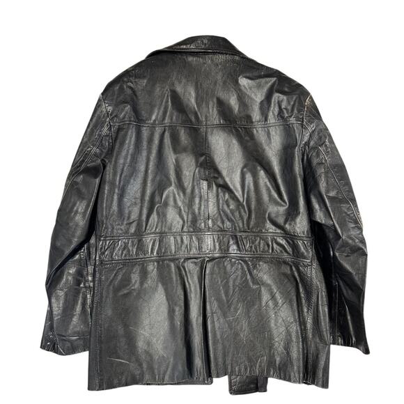 Vintage Leather Jacket Mens Coat 60s 70s Disco Size L Lightly Distressed - Picture 2 of 7